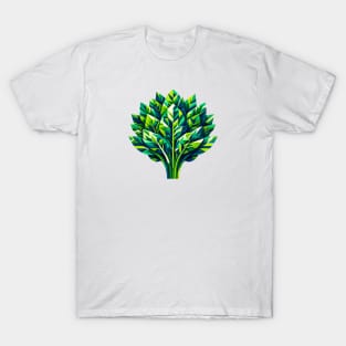 Geometric Spinach Splendor: Green Leaf Design T-Shirt